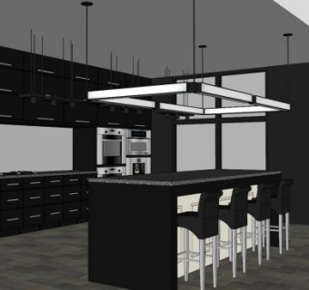 现代岛型橱柜厨房SU模型下载_sketchup草图大师SKP模型