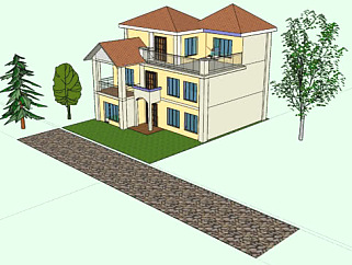 现代乡间三层住宅SU模型下载_sketchup草图大师SKP模型