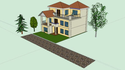 现代乡间三层住宅SU模型下载_sketchup草图大师SKP模型