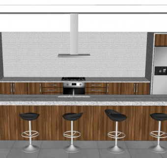 现代厨房二字橱柜SU模型下载_sketchup草图大师SKP模型
