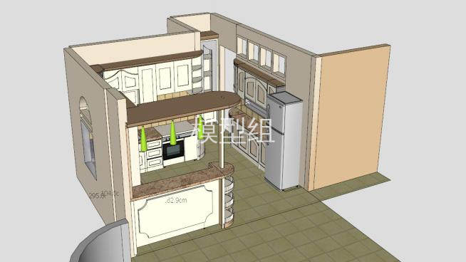 現代廚房u型櫥櫃su型下載sketchup草圖大師skp模型