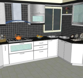 现代白色厨房橱柜SU模型下载_sketchup草图大师SKP模型