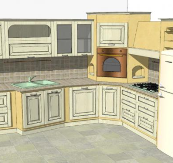 现代L型橱柜室内厨房SU模型下载_sketchup草图大师SKP模型