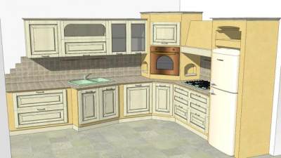 现代L型橱柜室内厨房SU模型下载_sketchup草图大师SKP模型