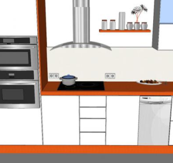 现代中等厨房橱柜SU模型下载_sketchup草图大师SKP模型