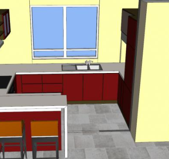现代U形橱柜厨房SU模型下载_sketchup草图大师SKP模型