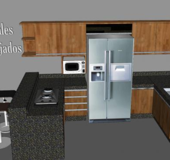 现代U型橱柜厨房SU模型下载_sketchup草图大师SKP模型