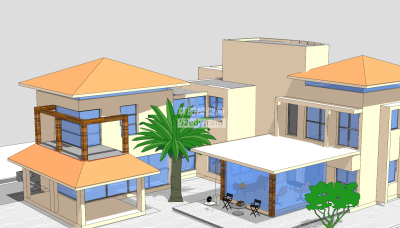 现代花园别墅建筑SU模型下载_sketchup草图大师SKP模型