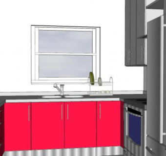 现代红白色厨房SU模型下载_sketchup草图大师SKP模型