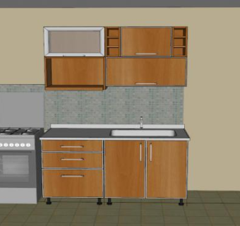 现代一字橱柜厨房家具SU模型下载_sketchup草图大师SKP模型