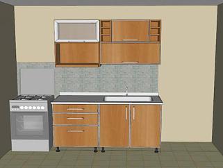 现代一字橱柜厨房家具SU模型下载_sketchup草图大师SKP模型