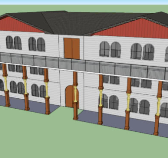 欧式三层露台平房SU模型下载_sketchup草图大师SKP模型
