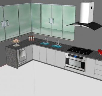 现代L形橱柜厨房SU模型下载_sketchup草图大师SKP模型