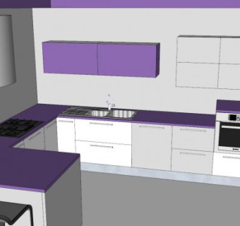 现代风格L形橱柜SU模型下载_sketchup草图大师SKP模型
