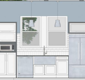 现代家具一字型橱柜SU模型下载_sketchup草图大师SKP模型