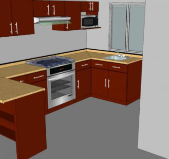 现代U型橱柜吊柜SU模型下载_sketchup草图大师SKP模型