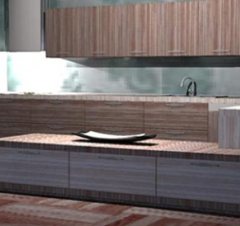 现代简木L型橱柜厨房SU模型下载_sketchup草图大师SKP模型