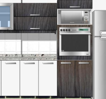 现代橱柜一字型厨房SU模型下载_sketchup草图大师SKP模型