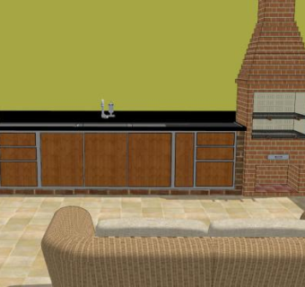 简易一字型厨房橱柜SU模型下载_sketchup草图大师SKP模型