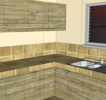 现代L型橱柜厨房用具SU模型下载_sketchup草图大师SKP模型