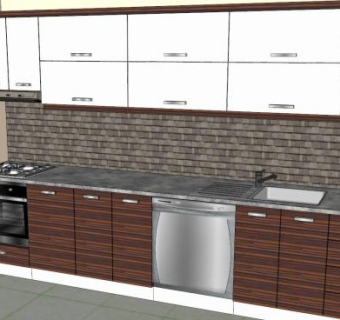 现代一字型橱柜SU模型下载_sketchup草图大师SKP模型