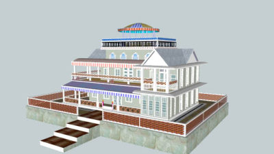 花园走道别墅SU模型下载_sketchup草图大师SKP模型