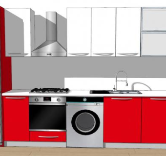 现代红白厨房橱柜SU模型下载_sketchup草图大师SKP模型