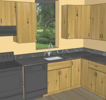 乡村山核桃厨房橱柜SU模型下载_sketchup草图大师SKP模型