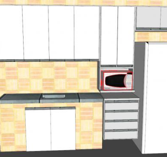 现代一字型橱柜厨房SU模型下载_sketchup草图大师SKP模型