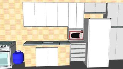 现代一字型橱柜厨房SU模型下载_sketchup草图大师SKP模型