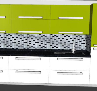 现代一字形橱柜SU模型下载_sketchup草图大师SKP模型