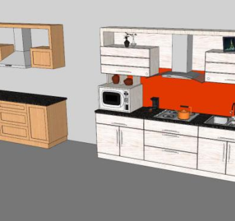 现代厨房陈列室橱柜SU模型下载_sketchup草图大师SKP模型