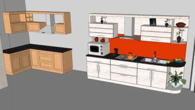 现代厨房陈列室橱柜SU模型下载_sketchup草图大师SKP模型