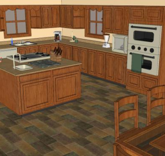 现代L型木质橱柜厨房SU模型下载_sketchup草图大师SKP模型