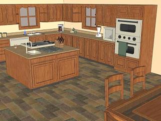 现代L型木质橱柜厨房SU模型下载_sketchup草图大师SKP模型