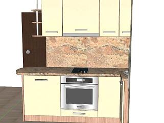 小型厨房L型橱柜SU模型下载_sketchup草图大师SKP模型