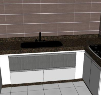 现代简易U型橱柜SU模型下载_sketchup草图大师SKP模型