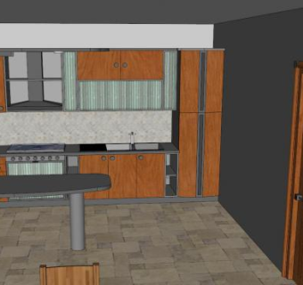 杜鹃樱桃厨房橱柜SU模型下载_sketchup草图大师SKP模型