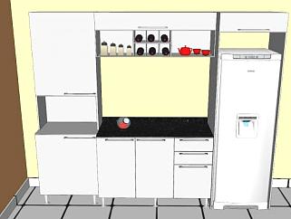 一字型厨房橱柜SU模型下载_sketchup草图大师SKP模型