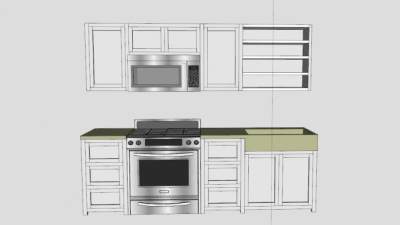 灰色系厨房橱柜SU模型下载_sketchup草图大师SKP模型