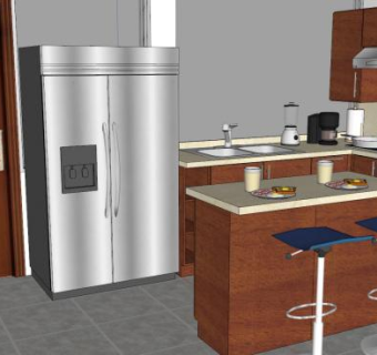 现代厨房木质橱柜SU模型下载_sketchup草图大师SKP模型