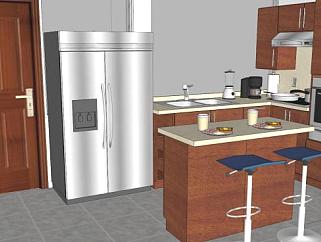 现代厨房木质橱柜SU模型下载_sketchup草图大师SKP模型