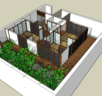 日式餐厅室内隔断设计SU模型下载_sketchup草图大师SKP模型
