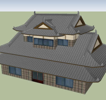 传统日式瓦房屋SU模型下载_sketchup草图大师SKP模型