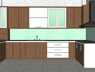现代厨房楼梯L型橱柜SU模型下载_sketchup草图大师SKP模型