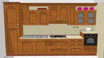 现代小型一字形橱柜SU模型下载_sketchup草图大师SKP模型