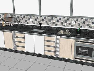现代一字形橱柜厨房SU模型下载_sketchup草图大师SKP模型