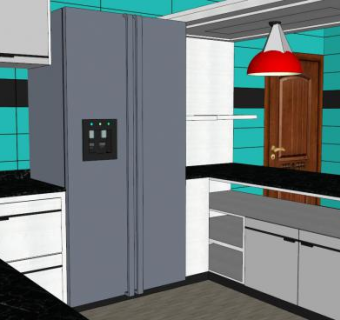 现代厨房U形橱柜SU模型下载_sketchup草图大师SKP模型