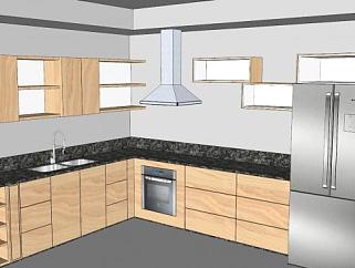 现代木质橱柜L型厨房SU模型下载_sketchup草图大师SKP模型