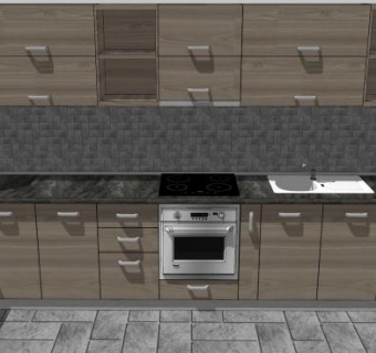 现代复古橱柜厨房设计SU模型下载_sketchup草图大师SKP模型